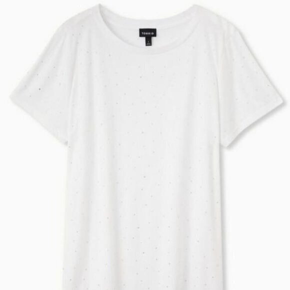 Torrid Top Women 28 White Pullover Rhinestone Neutral Retro 80s Summer Feminine - Picture 3 of 15